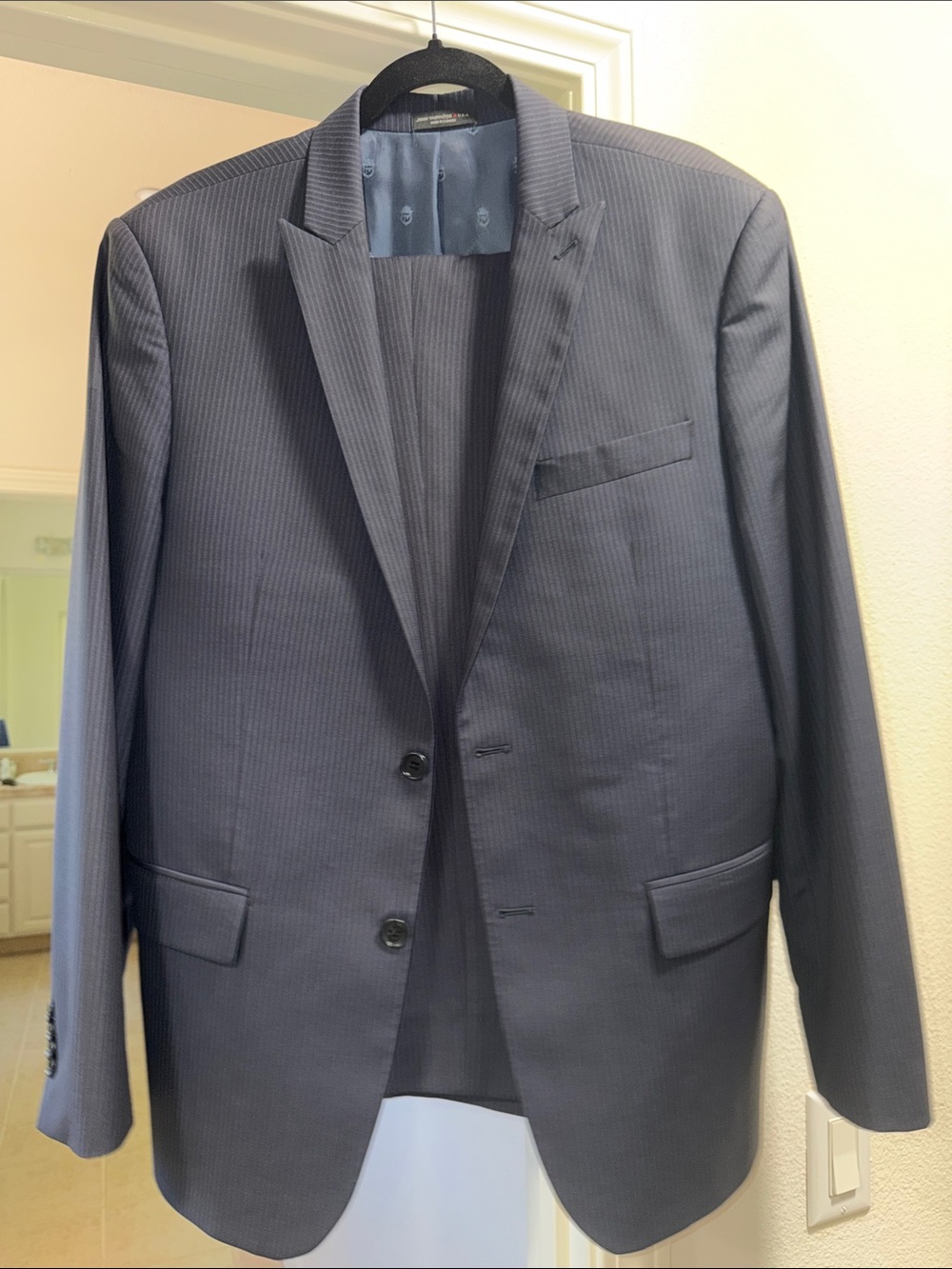 John Varvatos Navy Pinstripe Single-Breasted Suit Jacket and pants